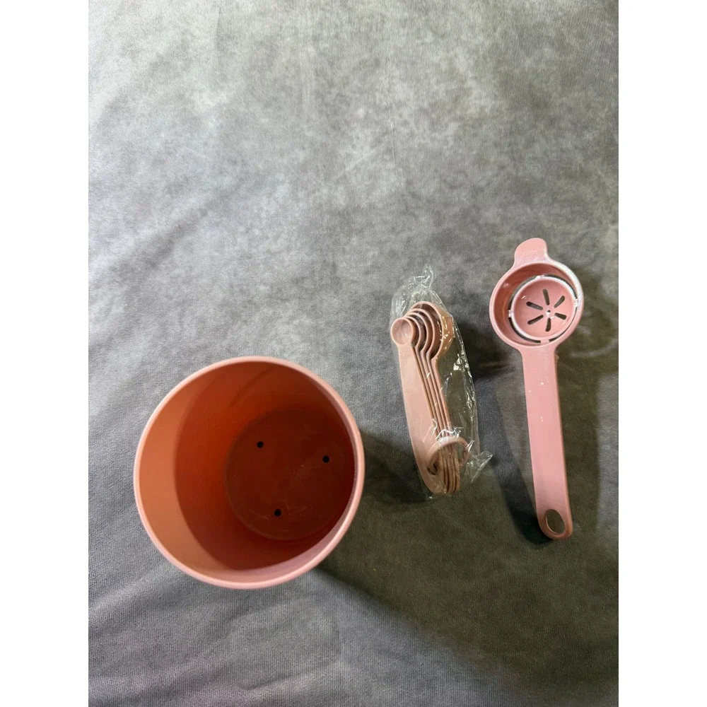 Pink Kitchen Utensil Organizer Set with Measuring Spoons and Egg Separator